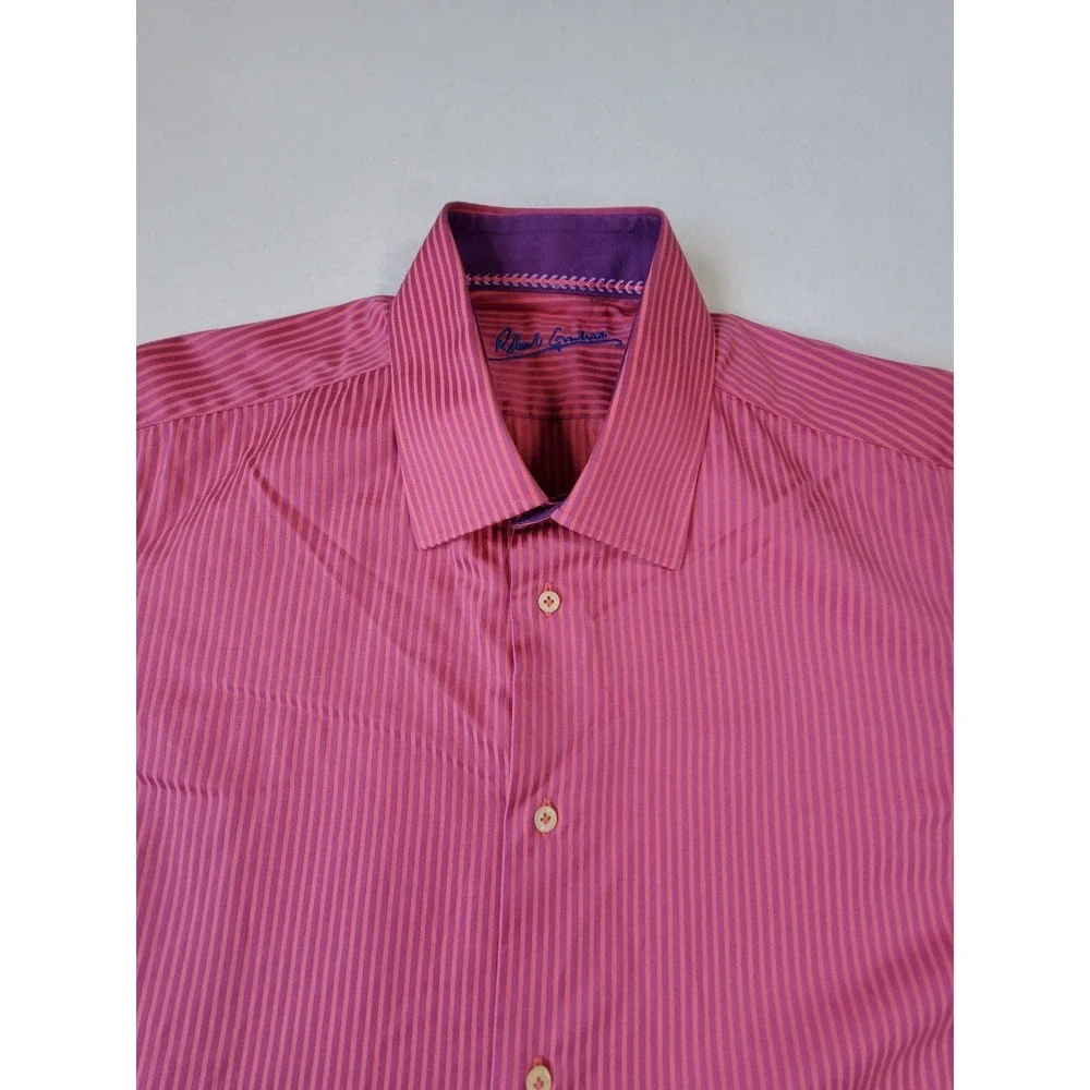 Robert Graham Dress Shirt L Pink Stripe Long Sleeve‎ Button Up